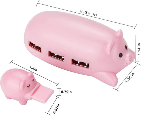 Pink Pig USB Hub, 3-Port Cute USB Hub with 3 Piglet Decoration Lids, Perfect Pig Stuff & Gifts for Pig Lovers, USB Splitter for Hard Drives, Mouse...