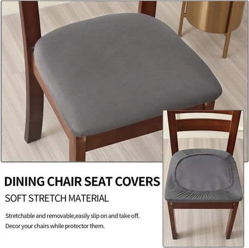 Chair Seat Covers Set of 6 Stretch Grey Chair Covers for Dining Room Square Removable Washable Chair Protector Seat Cushion Slipcovers for Kitchen...