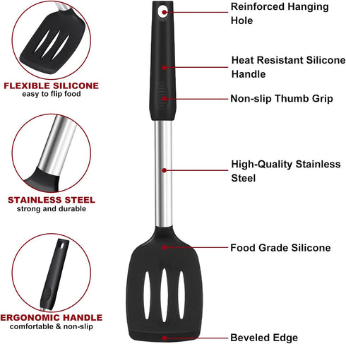 Silicone Spatula Turner Set, Premium Spatulas Silicone Heat Resistant Pack of 2 Kitchen Spatula for Nonstick Cookware, Solid & Slotted Rubber Spat...