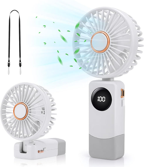 Handheld Fan, Portable Hand Fan USB Rechargeable Fans with 5 Speeds, Mini Foldable Battery Operated Fan, Small Desktop Fans with LED Display for H...