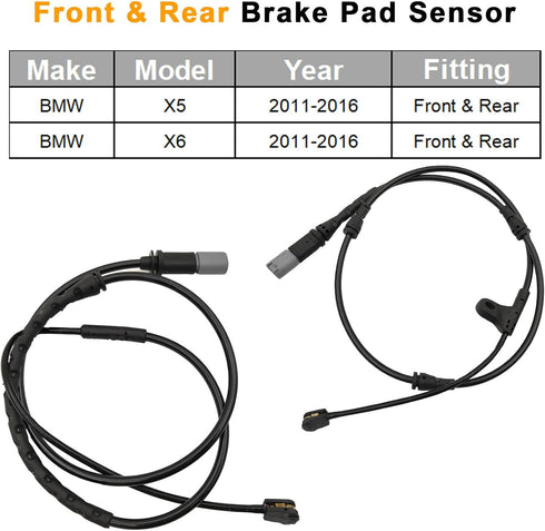 Brake Pad Wear Sensor Front & Rear Wheel | Compatible for BMW E70 E71 X5 X6 2011 2012 2013 2014 2015 2016 | Replacement # 34356792567, 34356854168...