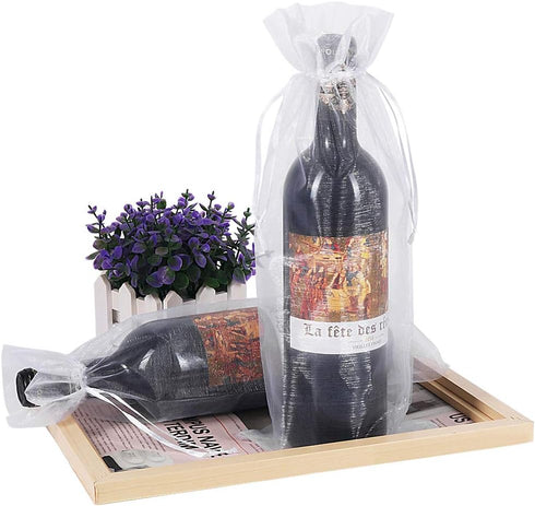 HRX Package 30pcs White Organza Wine Bags, Sheer Mesh Wine Gift Pouches Bottle Covers Dresses Drawstring for Christmas...