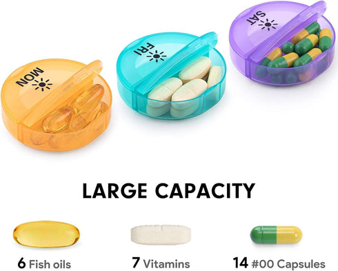 Daily Pill Organizer (Twice-a-Day) - Weekly AM/PM Pill Box, Round Medicine Organizer, 7 Day Pill Container, Vitamin Organizer for Vitamin Fish Oil...