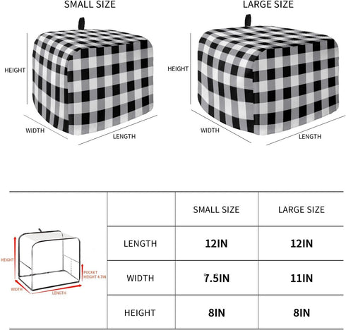 Toaster Cover 4 Slice, Vintage Farmhouse Black White Buffalo Check Plaid Bread Maker Cover Toaster Dust Cover with Pockets, Dust-Proof Cover for K...