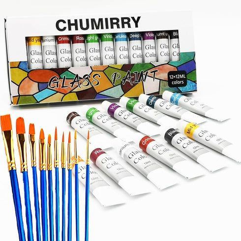 Jinzi Non-Toxic Stained Glass Paint, Top Permanent Glass Paint, Lacquer Stained Glass Art Paint, Glass Paint with 10 Pieces Nylon Hair Brush...