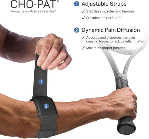 Cho-Pat Tennis Elbow Support Strap, Adjustable Compression Forearm Support for Tennis Elbow Treatment, Overuse Syndromes, and Muscle Strains, Larg...
