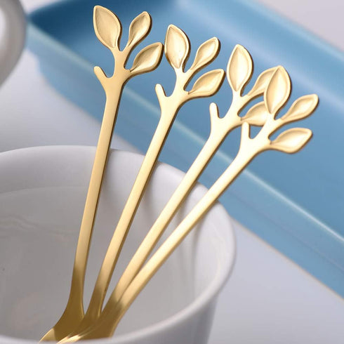 AnSaw 20-Pieces 4.7-Inch Small Coffee Spoons With Leaf Handle(Gold)...