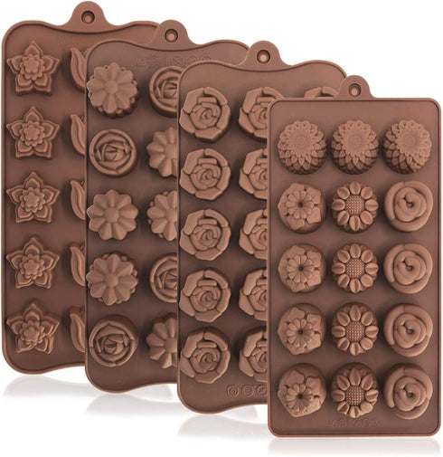 4 Pack Flower Shape Silicone Molds Chocolate Candy Mold, DanziX Silicone Mold for Wedding,Festival, Parties, DIY Enthusiasts-15 Cavity...