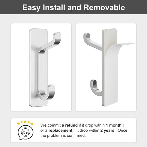 Adhesive Coat Hooks, Extra Sticky 10LB (Max), Waterproof Metal Hook for Hanging Towels, Wreath, Purse, Hat, Cloth, Wall Mounted Hanger for Shower ...