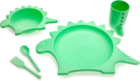 5 Piece Cellulose Feeding Meal Set, Plate, Bowl, Cup, Spoon & Fork – Eco-Friendly, Dishwasher & Microwave Safe (Dinosaur)...