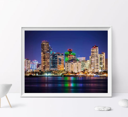 San Diego Colorful Skyline DIY 5D Diamond Painting by Number Kit, Night View Crystal Rhinestone Paintings Cross Stitch Home Wall Decor 12x16 Inch...