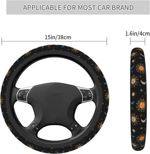 Moon and Sun Steering Wheel Cover Universal 15 Inches Non-Slip Neoprene Cute Stars Wrap Car Accessories Protector Case for Women & Men Girls Fit A...