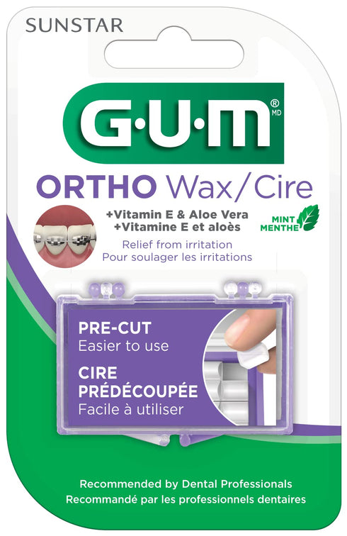 GUM Orthodontic Wax for Braces and Dental Devices - Soothing Dental Wax with Vitamin E and Aloe Vera - Clear Color and Refreshing Mint Flavor (6pk...