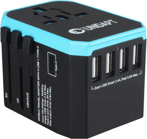Universal Travel Adapter, Unidapt International Plug Adapter, 5.6A Smart Power 3.0A 4 USB 1 Type C, Power Adapter Travel Charger, Outlet Converter...