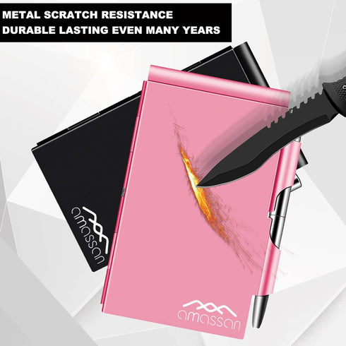 Metal Pocket Notebook, Small Pocket Notepad Aluminum Note Case with Mini Metal Pen and 60-Page Sheets (Fuchsia)...