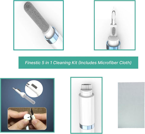Airpod Cleaner Kit by Finestic, 5 in 1 Multi Function Airpods Cleaning Kit for Airpod 1 2 3, Earbuds Cleaner Cloth,Soft Brush,Flocking Sponge, Cle...