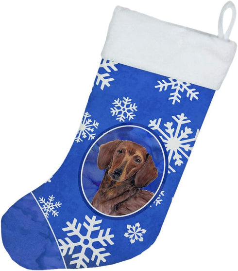 Caroline's Treasures SC9368-CS Dachshund Winter Snowflakes Holiday Christmas Stocking Fireplace Hanging Stockings Christmas Season Party Decor Fam...