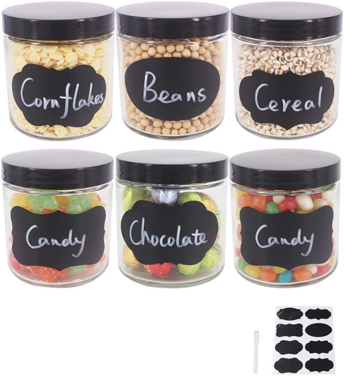 6 Pack 16 oz Glass Jars With Plastic Lids, Glass Kitchen Canisters Cabinet, Pantry Organization, Food Storage Jars for Flour, Sugar, Coffee, Candy...