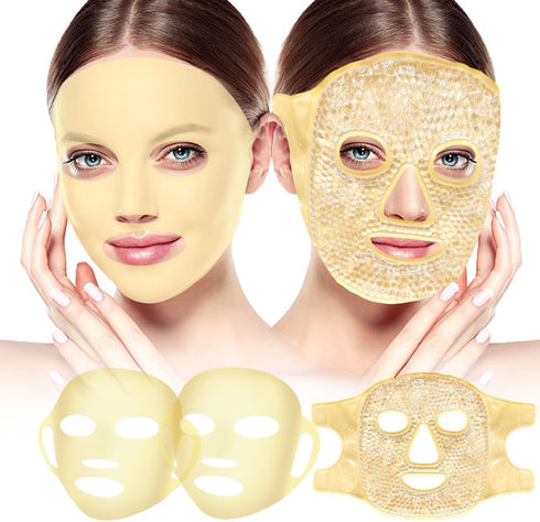 Face Ice Pack and 2 Packs Silicone Face Mask Cover, Full Facial Frozen Masks Hot Cold Face Compress Reusable Skin Care Set for Women for Puffiness...