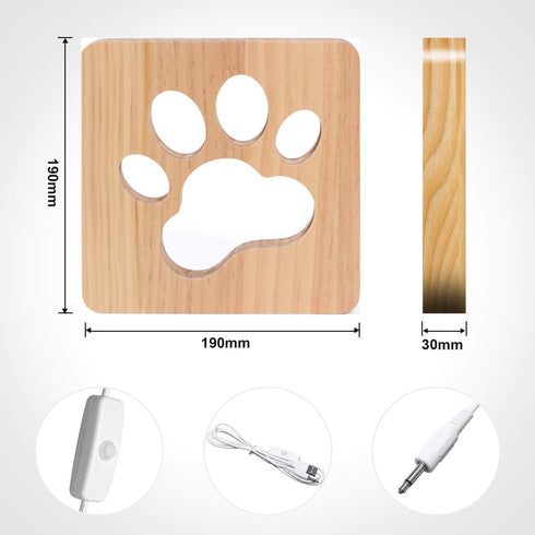 Dog Paw Wood Night Light, Puppy Art Decor Lettered Slat Box Sign, Cartoon Hollow Design for Dog Lover Bedroom, Children Kids...