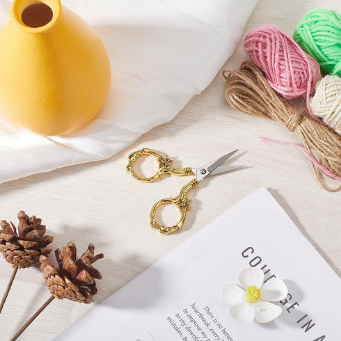 SUNNYCLUE 3.5 Inch Stainless Steel Flower Scissors Sewing Detail Shears Embroidery Scissors Antique Gold Floral Trimming Scissors for Cutting Fabr...
