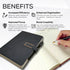 Leather Journal A5 with Pen compartment, Leather Bound for Women Men School, Office, Work, Daily and Travel Diary Writing Journal (Black with Lock...
