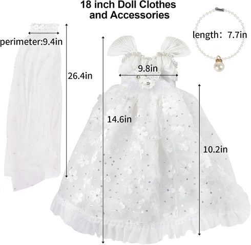 18-Inch Doll Clothing and Accessories Set - Suprise Wedding Doll Dress for 18 inch Girl Doll for Birthday Wedding Party...