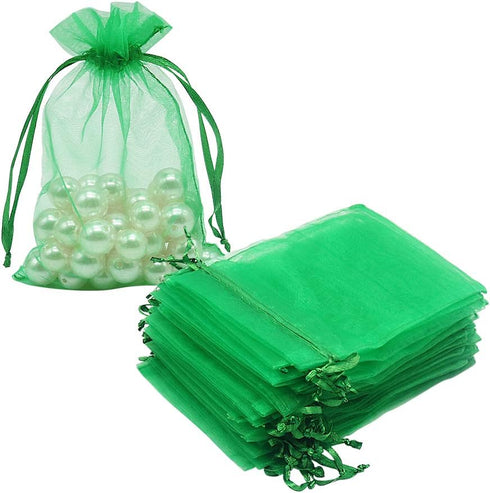 HRX Package 100pcs Organza Drawstring Bags Green, 4 x 6 inch Candy Mesh Gift Bags Jewelry Pouches Small Christmas Sachet...