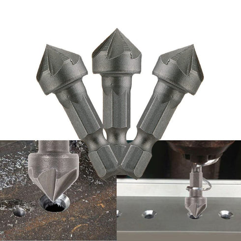 3 Pack Countersink Drill Bit Chamfer Bits 6 Flute for 6.35mm 1/4'' Hex Shank Burr Removal Holes Shaping Trimming Opener Tool Polish Knife Cutter W...