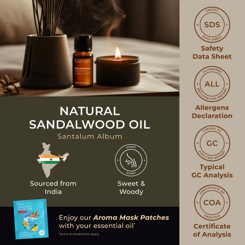 Gya Labs Sandalwood Essential Oils for Diffuser - Natural Sandalwood Oil - Sandalwood Essential Oil for Hair, Skin, Massage, Perfume & Candle Maki...