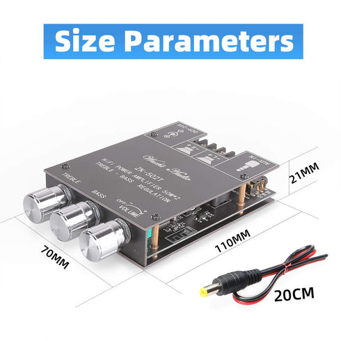 ZK-502T Bluetooth Amplifier Board with Treble and Bass Control, TPA3116D2 50W x 2, DC:9-24V, Bluetooth 5.0 AMP Board for Home Passive Speakers...