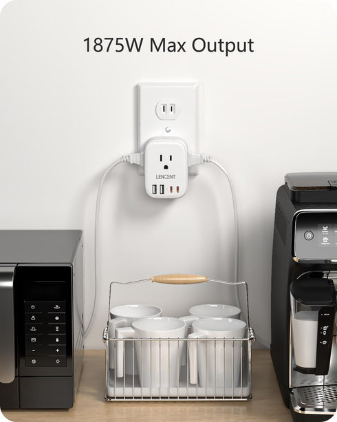 LENCENT 3 to 2 Prong Outlet Adapter, 2 Prong Outlet Extender, Wall Tap Plug Splitter with 4 AC Outlets 4 USB Charger Cube(2 USB C), Polarized Plug...