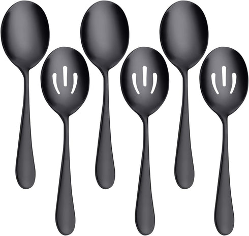 Serving Spoons x 3, Slotted Spoons x 3, AOOSY 8.7 inches Matte Black Utility Advanced Performance Skimmer Perforated, 8 3/4" Stainless Steel Black...