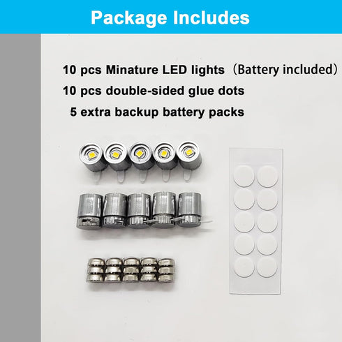 10 pcs Miniature Led Lights,Tiny Lights for Hand Craft/DIY,Miniature Lights Battery Powered, Dollhouse Light,Miniature Lights for Toy Brick Buildi...
