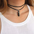 Layered Choker Necklace Crystal Choker Chakra Suede Choker Hexagonal Gemstone Pendant Necklace Bohemia Jewelry for Women(Black)...