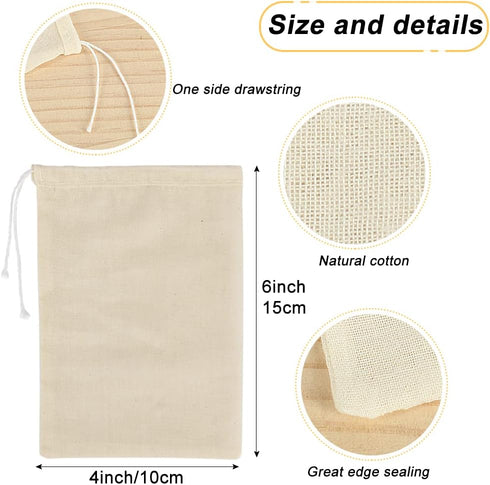 YQL Spice Bags for Cooking,30PCS 4x6 Inch Muslin Bags with Drawstring Tea Filter Bags Cheesecloth Bags for Straining Reusable Natural Cotton Sache...
