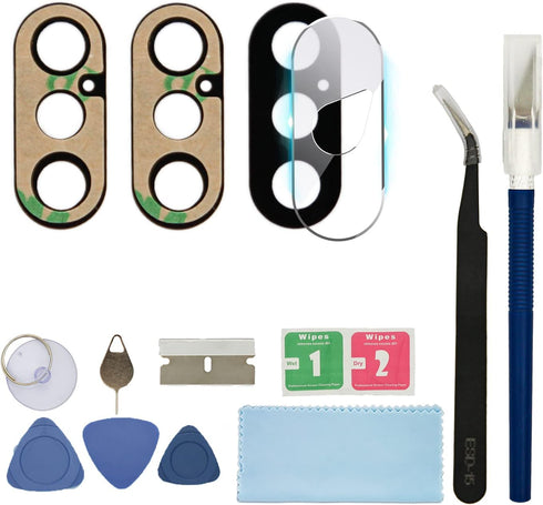 Back Rear Glass Camera Lens Replacement with Tool Kit & Camera Cover for iPhone Xs...