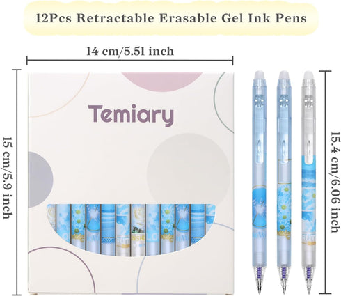 12Pcs Cute Erasable Gel Pens, Make Mistakes Disappear, 0.5mm Fine Point Smooth Writing for Planner Puzzles, Blue and Black Ink No Smudge for Schoo...