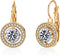 Austrian Crystal Halo Round Drop Leverback Earrings for Women 14K Rose Gold Plated Hypoallergenic Jewelry...