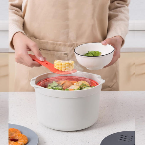 Microwave Rice Cooker Steamer, 2L Rice Maker Pasta Cooker with Strainer & Steamer Basket, MIATTCLD BPA Free Plastic Microwaveable Cookware Set for...