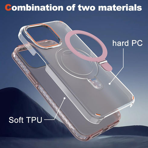 Phone Case Compatible with iPhone 15 Pro Max?Compatible with Magsafe?with Metal Ring Invisible Stand,Pink Translucent Matte Back (TPU+PC Classic C...