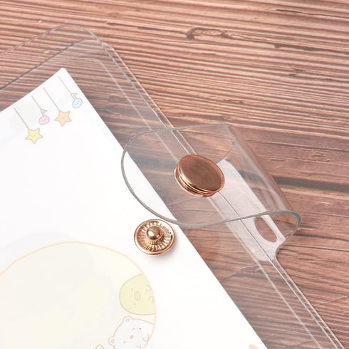 A7 Binder Cover Clear PVC Rose Gold 6 Ring Budget Binder Snap Button Closure Loose Leaf Folders Refillable Soft Notebook Shell Protector (A7, Rose...
