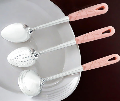 3 Pcs Stainless Steel Serving spoons set Slotted Spoon Serving Spoon Soup Ladle Spoon Cooking Serving Utensils Set Cooking Spoon (Pink)...