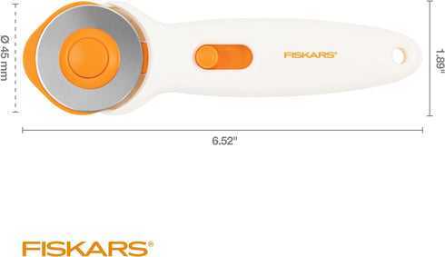 Fiskars 45mm Rotary Cutter for Fabric - Premium Stick Rotary Cutter - Craft Supplies - Crafts, Sewing, and Quilting Projects - White...