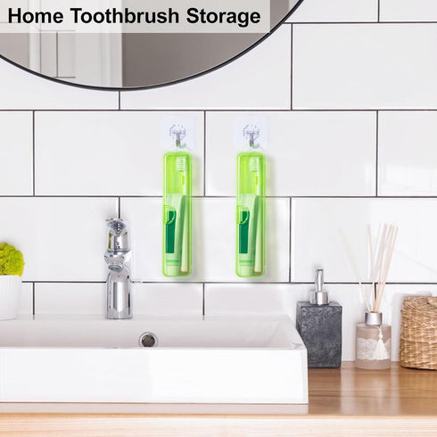 Toothbrush Case 2 Packs, Transparent Green Toothbrush Travel Case, Plastic Toothbrush Holder Travel Size, 7.87 x 1.85 x 1.18 inches Portable Tooth...