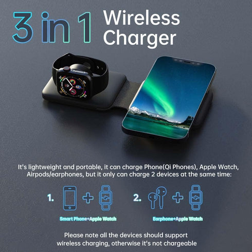 2-in-1 Wireless Charging Pad with Mag Safe - Compatible with iPhone 15/14/13/12 Pro Max, AirPods Pro, iWatch Ultra - Fast Charging Station for Qi ...