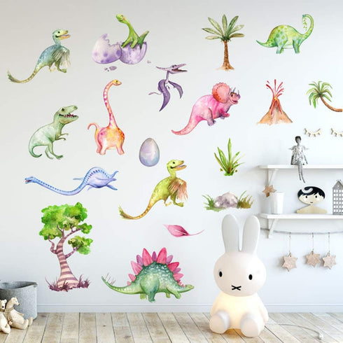 Kiddale Watercolour Dinosaur Wall Decals, Peel and Stick Colorful Wall Art Mural for Kids Bedroom,Nursery, Classroom & More...