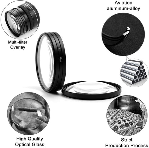 55mm Close-up Filter Kit 4 Pieces(+1,+2,+4,+10) Macro Filter Accessory Close-up Lens Filter Kit Set with Lens Filter Pouch for Canon Nikon Sony Pe...