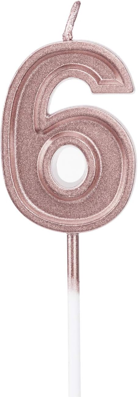 Luter Rose Gold Glitter Happy Birthday Cake Candles Number Candles Birthday Candle Cake Topper Decoration for Party Kids Adults (Number 6)...