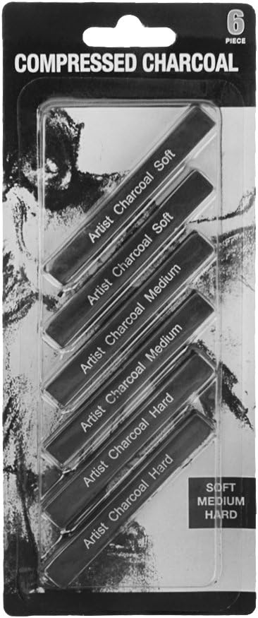 Artist Compressed Charcoal Sticks for Sketching, Drawing, Shading, Soft, Medium, Hard, Art Supplies Sketch Kits Tools, 6-Piece Boxed...